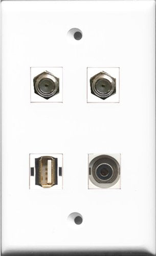 RiteAV - 2 Port Coax Cable TV- F-Type and 1 Port USB A-A and 1 Port 3.5mm Wall Plate