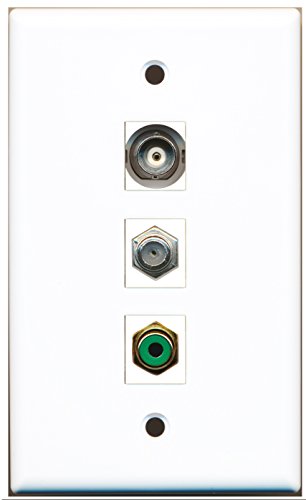 RiteAV - 1 Port RCA Green and 1 Port Coax Cable TV- F-Type and 1 Port BNC Wall Plate