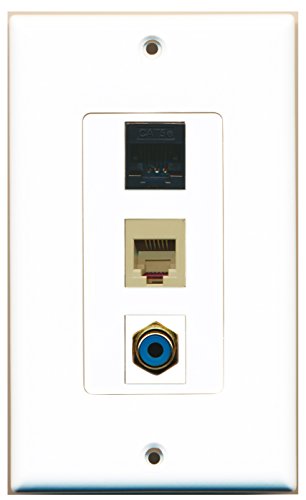 RiteAV - 1 Port RCA Blue and 1 Port Phone RJ11 RJ12 Beige and 1 Port Cat5e Ethernet Black Decorative Wall Plate Decorative