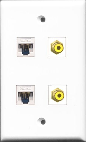 RiteAV - 2 Port RCA Yellow 2 Port Cat5e Ethernet White Wall Plate