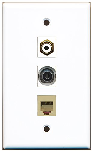 RiteAV - 1 Port RCA White and 1 Port Phone RJ11 RJ12 Beige and 1 Port 3.5mm Wall Plate