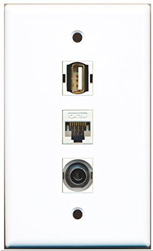 RiteAV - 1 Port USB A-A and 1 Port 3.5mm and 1 Port Cat5e Ethernet White Wall Plate