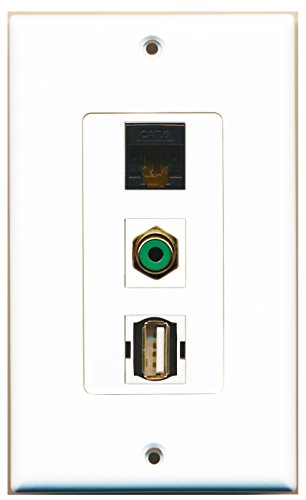 RiteAV - 1 Port RCA Green and 1 Port USB A-A and 1 Port Cat6 Ethernet Black Decorative Wall Plate Decorative