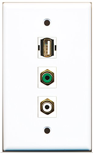 RiteAV - 1 Port RCA White and 1 Port RCA Green and 1 Port USB A-A Wall Plate