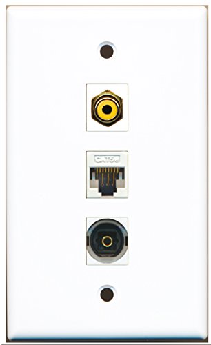 RiteAV - 1 Port RCA Yellow and 1 Port Toslink and 1 Port Cat5e Ethernet White Wall Plate