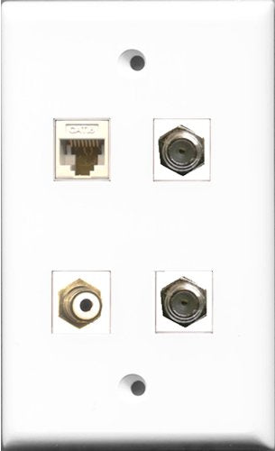 RiteAV 1 Port RCA White 2 Port Coax Cable TV- F-Type and 1 Port Cat6 Ethernet White Wall Plate