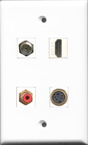 RiteAV 1 Port HDMI and 1 Port RCA Red and 1 Port Coax Cable TV- F-Type and 1 Port S-Video Wall Plate