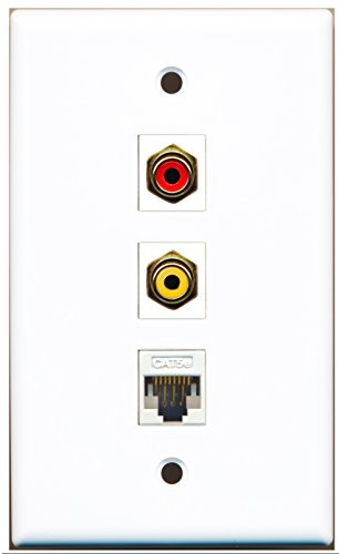 RiteAV - 1 Port RCA Red and 1 Port RCA Yellow and 1 Port Cat5e Ethernet White Wall Plate