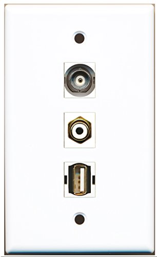 RiteAV - 1 Port RCA White and 1 Port USB A-A and 1 Port BNC Wall Plate