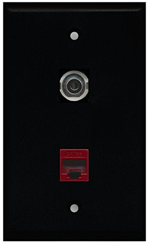 RiteAV - Black 1 Port 3.5mm 1 Port Cat5e Ethernet Red Wall Plate