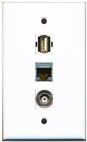 RiteAV - 1 Port USB A-A and 1 Port Shielded Cat6 Ethernet and 1 Port BNC Wall Plate