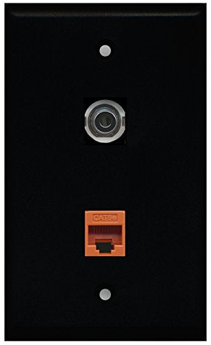 RiteAV - Black 1 Port 3.5mm 1 Port Cat5e Ethernet Orange Wall Plate