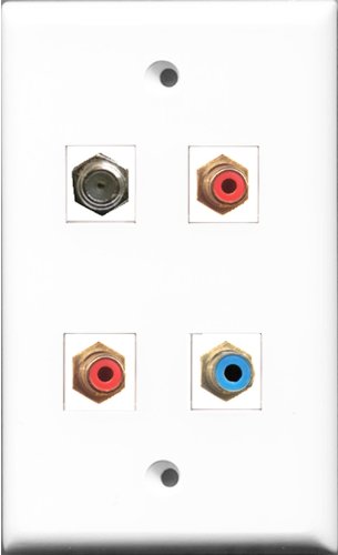 RiteAV - 2 Port RCA Red and 1 Port RCA Blue and 1 Port Coax Cable TV- F-Type Wall Plate