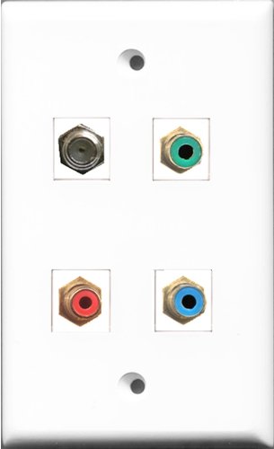 RiteAV 1 Port RCA Red and 1 Port RCA Green and 1 Port RCA Blue and 1 Port Coax Cable TV- F-Type Wall Plate