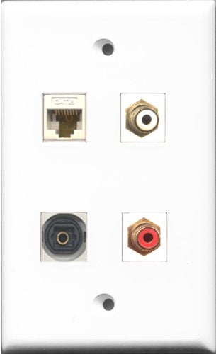 RiteAV 1 Port RCA Red and 1 Port RCA White and 1 Port Toslink and 1 Port Cat6 Ethernet White Wall Plate