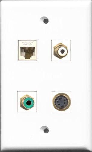 RiteAV 1 Port RCA White and 1 Port RCA Green and 1 Port S-Video and 1 Port Cat6 Ethernet White Wall Plate
