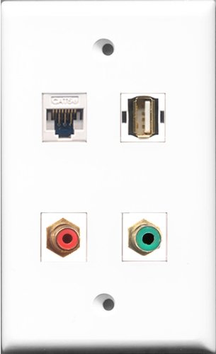 RiteAV 1 Port RCA Red and 1 Port RCA Green and 1 Port USB A-A and 1 Port Cat5e Ethernet White Wall Plate