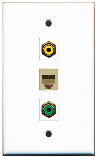 RiteAV - 1 Port RCA Yellow and 1 Port RCA Green and 1 Port Phone RJ11 RJ12 Beige Wall Plate
