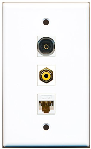 RiteAV - 1 Port RCA Yellow and 1 Port Toslink and 1 Port Cat6 Ethernet White Wall Plate