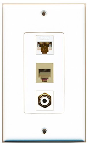 RiteAV - 1 Port RCA White and 1 Port Phone RJ11 RJ12 Beige and 1 Port Cat6 Ethernet White Decorative Wall Plate Decorative