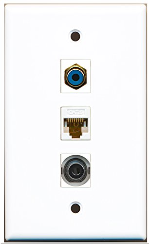 RiteAV - 1 Port RCA Blue and 1 Port 3.5mm and 1 Port Cat6 Ethernet White Wall Plate