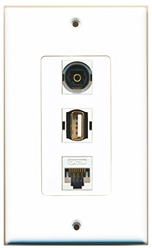 RiteAV - 1 Port USB A-A and 1 Port Toslink and 1 Port Cat5e Ethernet White Decorative Wall Plate Decorative