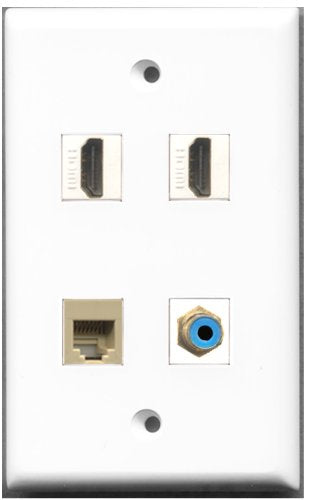 RiteAV - 2 Port HDMI 1 Port RCA Blue 1 Port Phone RJ11 RJ12 Beige Wall Plate