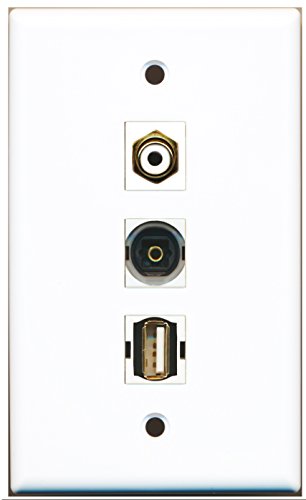 RiteAV - 1 Port RCA White and 1 Port USB A-A and 1 Port Toslink Wall Plate