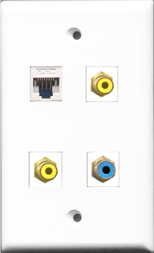 RiteAV - 2 Port RCA Yellow and 1 Port RCA Blue and 1 Port Cat5e Ethernet White Wall Plate