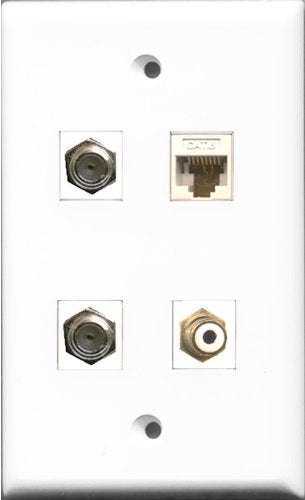 RiteAV 1 Port RCA White 2 Port Coax Cable TV- F-Type and 1 Port Cat6 Ethernet White Wall Plate
