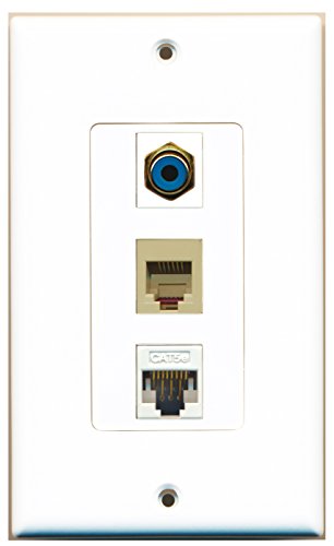 RiteAV - 1 Port RCA Blue and 1 Port Phone RJ11 RJ12 Beige and 1 Port Cat5e Ethernet White Decorative Wall Plate Decorative