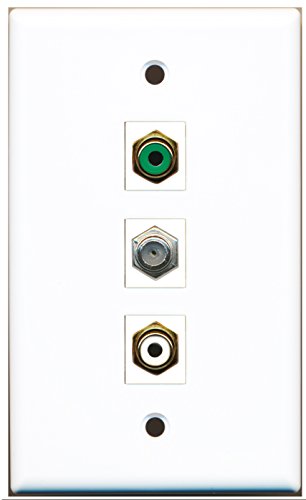 RiteAV - 1 Port RCA White and 1 Port RCA Green and 1 Port Coax Cable TV- F-Type Wall Plate