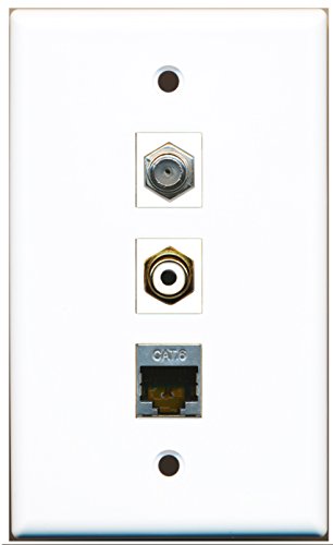 RiteAV - 1 Port RCA White and 1 Port Coax Cable TV- F-Type and 1 Port Shielded Cat6 Ethernet Wall Plate