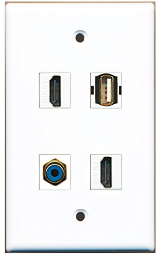 RiteAV - 2 Port HDMI 1 Port RCA Blue 1 Port USB A-A Wall Plate