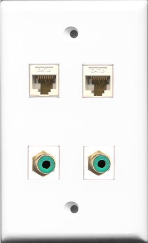 RiteAV - 2 Port RCA Green 2 Port Cat6 Ethernet White Wall Plate