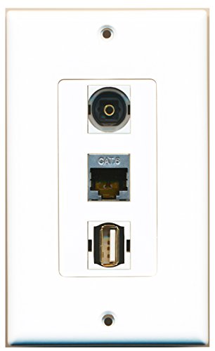 RiteAV - 1 Port USB A-A and 1 Port Shielded Cat6 Ethernet and 1 Port Toslink Decorative Wall Plate Decorative