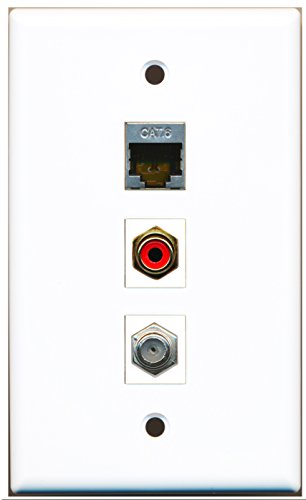 RiteAV - 1 Port RCA Red and 1 Port Coax Cable TV- F-Type and 1 Port Shielded Cat6 Ethernet Wall Plate