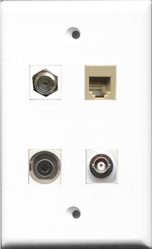 RiteAV 1 Port Coax Cable TV- F-Type and 1 Port Phone RJ11 RJ12 Beige and 1 Port 3.5mm and 1 Port BNC Wall Plate