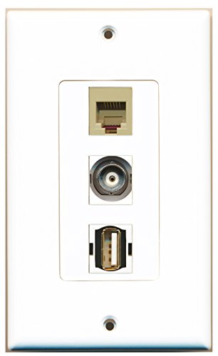 RiteAV - 1 Port USB A-A and 1 Port Phone RJ11 RJ12 Beige and 1 Port BNC Decorative Wall Plate Decorative