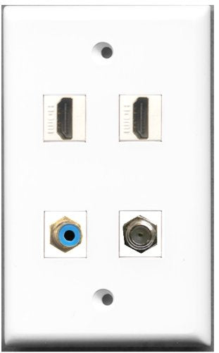 RiteAV - 2 Port HDMI 1 Port RCA Blue 1 Port Coax Cable TV- F-Type Wall Plate