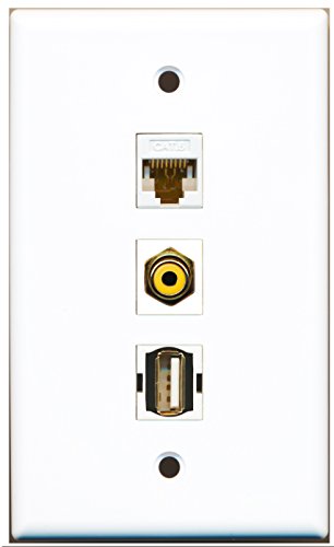 RiteAV - 1 Port RCA Yellow and 1 Port USB A-A and 1 Port Cat6 Ethernet White Wall Plate
