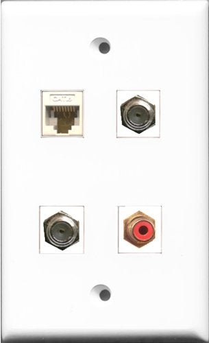 RiteAV 1 Port RCA Red 2 Port Coax Cable TV- F-Type and 1 Port Cat6 Ethernet White Wall Plate