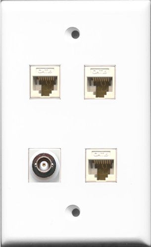 RiteAV 1 Port BNC 3 Port Cat6 Ethernet White Wall Plate