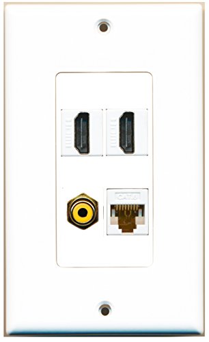 RiteAV - 2 Port HDMI 1 Port RCA Yellow 1 Port Cat6 Ethernet White Wall Plate Decorative