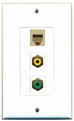 RiteAV - 1 Port RCA Yellow and 1 Port RCA Green and 1 Port Phone RJ11 RJ12 Beige Decorative Wall Plate Decorative