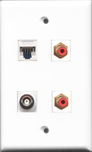 RiteAV - 2 Port RCA Red and 1 Port BNC and 1 Port Cat5e Ethernet White Wall Plate
