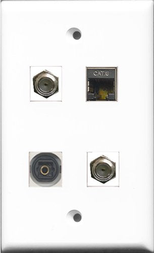 RiteAV - 2 Port Coax Cable TV- F-Type and 1 Port Shielded Cat6 Ethernet and 1 Port Toslink Wall Plate