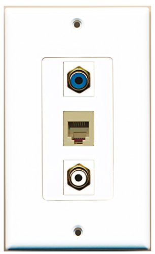 RiteAV - 1 Port RCA White and 1 Port RCA Blue and 1 Port Phone RJ11 RJ12 Beige Decorative Wall Plate Decorative