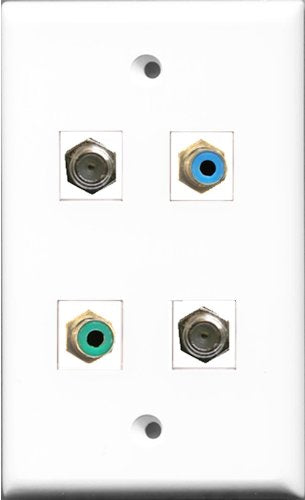 RiteAV 1 Port RCA Green and 1 Port RCA Blue 2 Port Coax Cable TV- F-Type Wall Plate