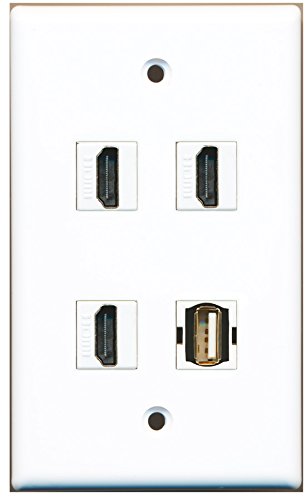 RiteAV - 3 x HDMI and 1 x USB 2.0 A/A Female Port Wall Plate White